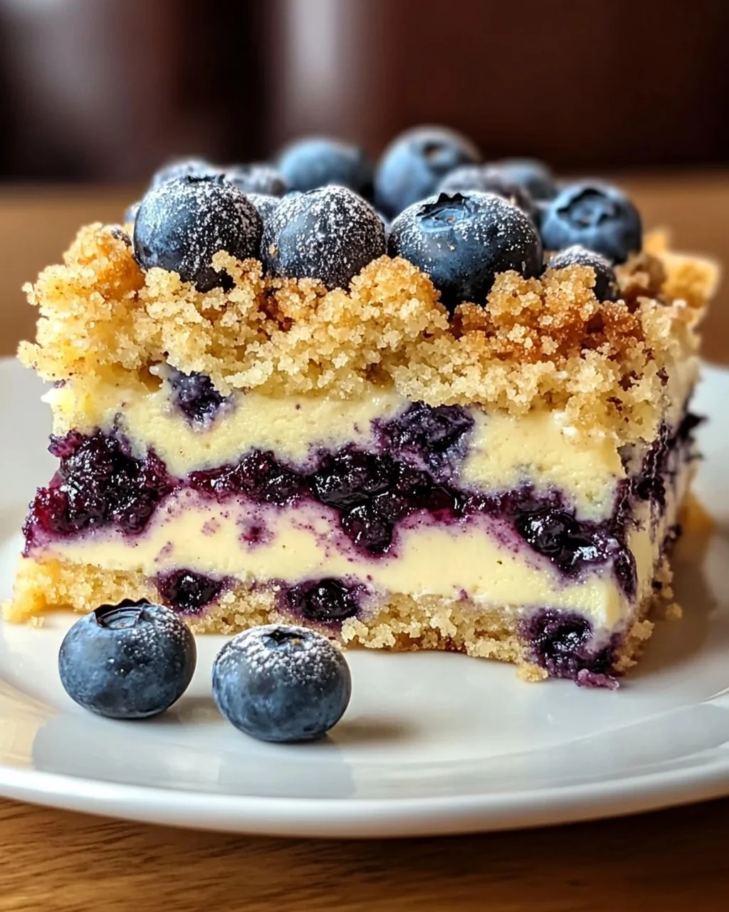 Blaubeerkuchen mit Pudding und Streusel