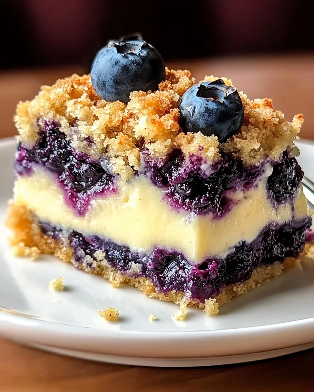 Blaubeerkuchen mit Pudding und Streusel