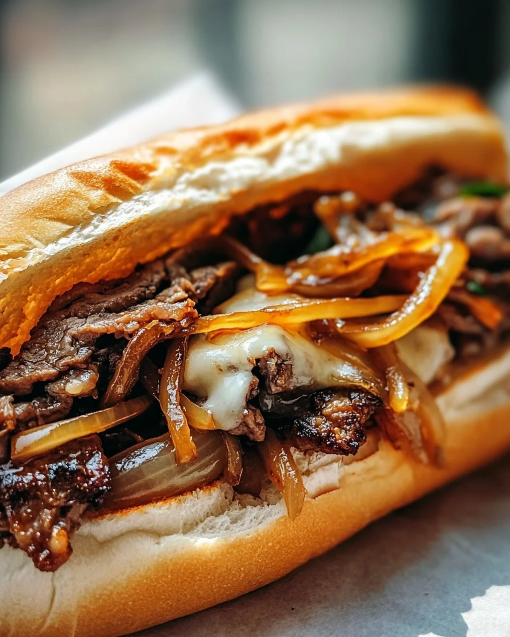 Bulgogi Cheesesteak auf dem Blech mit karamellisierten Zwiebeln