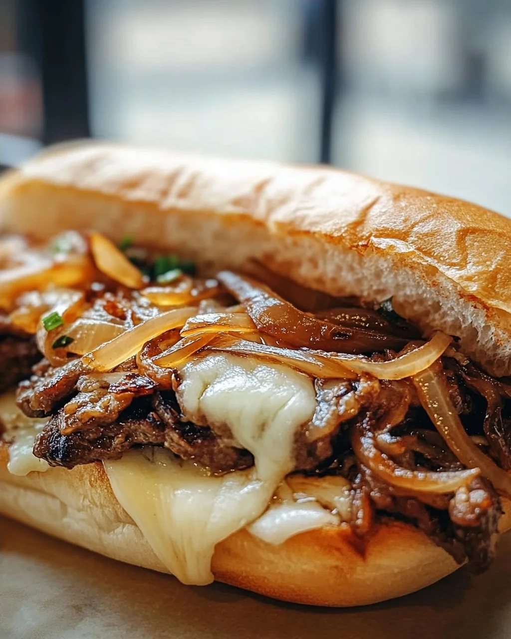 Bulgogi Cheesesteak auf dem Blech mit karamellisierten Zwiebeln