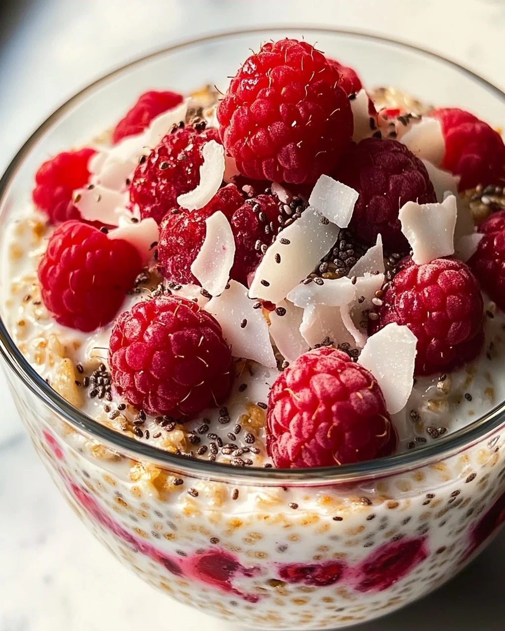 Chia Overnight Oats mit Himbeeren