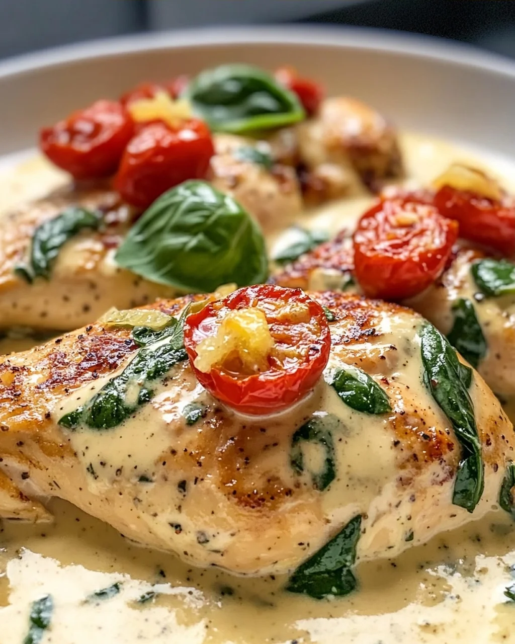 Creamy Tuscan Chicken with Basil and Cream Sauce