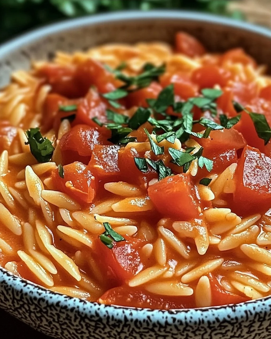 Creamy Vegan Tomato Orzo mit Kokosmilch
