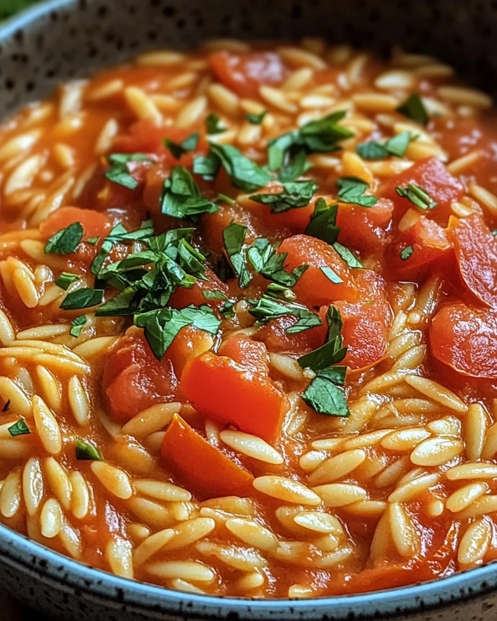 Creamy Vegan Tomato Orzo mit Kokosmilch