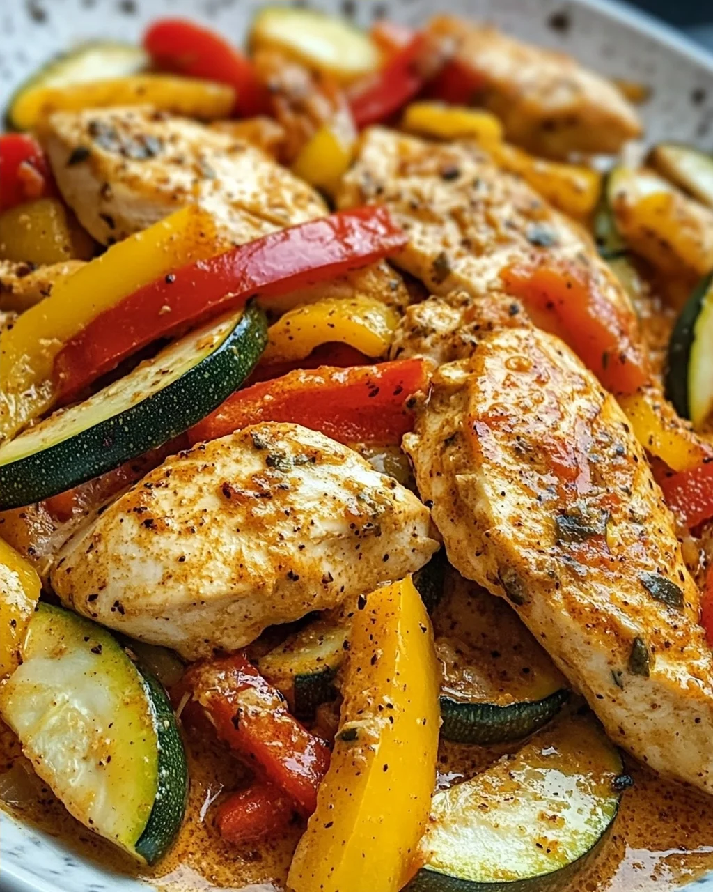 Cremiges Paprika Zucchini Hähnchen