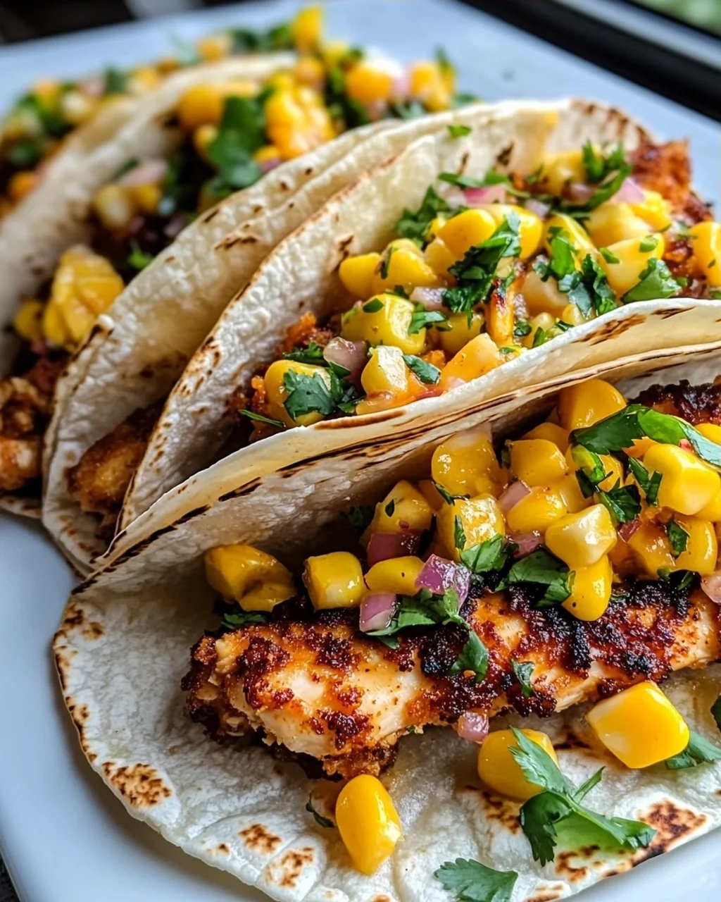 Crispy Maple Chili Chicken Tacos mit Mango-Mais-Salsa Rezept