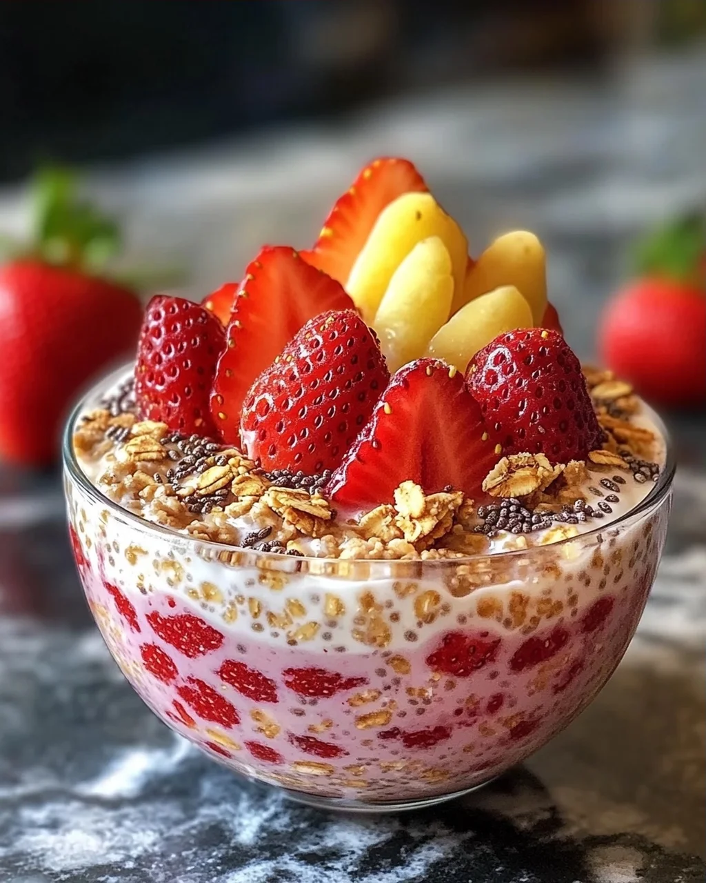 Erdbeeren und Sahne Übernacht-Haferflocken Genuss