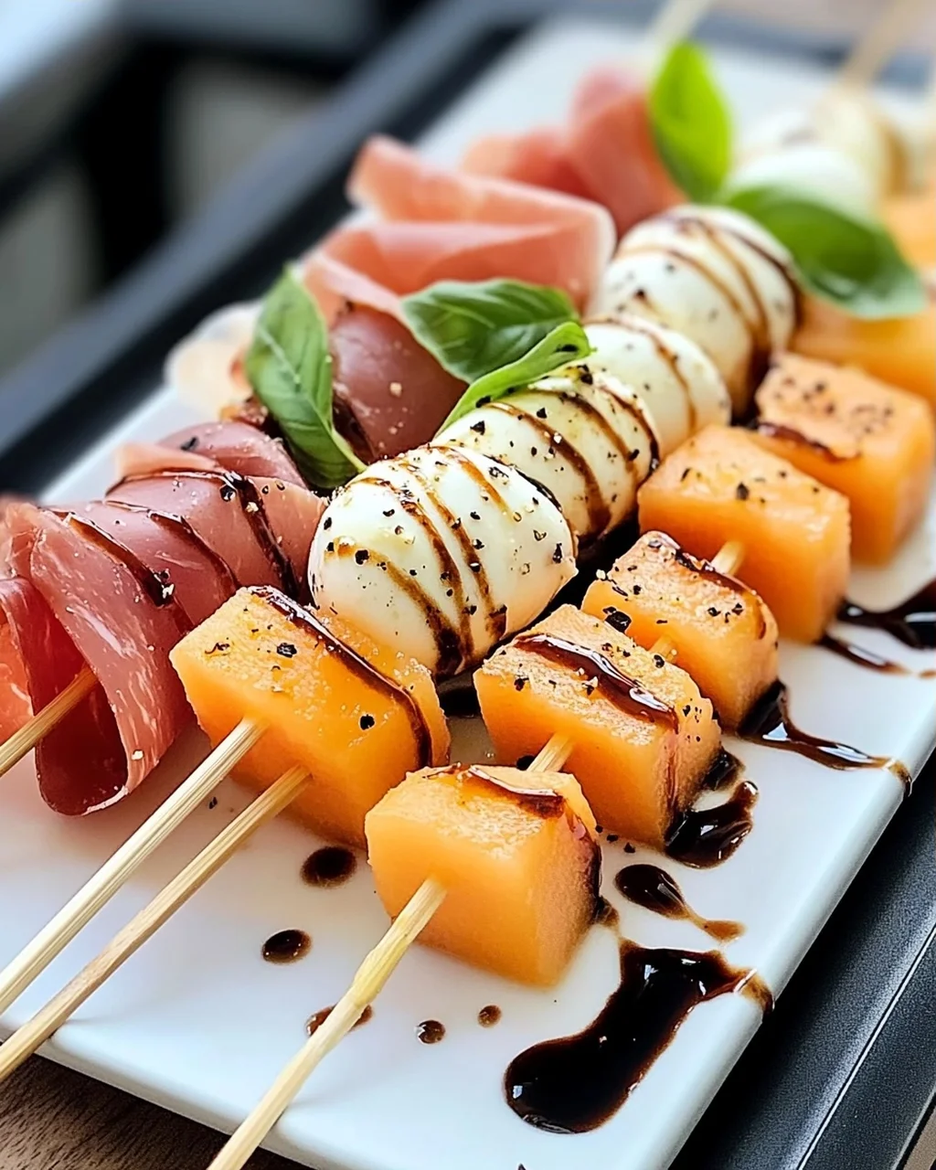 Erfrischende Melonen-, Prosciutto- und Mozzarella-Spieße