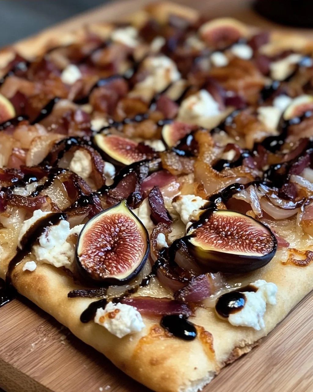 Feigen-Bacon-Pizza mit karamellisierten Zwiebeln und Balsamico