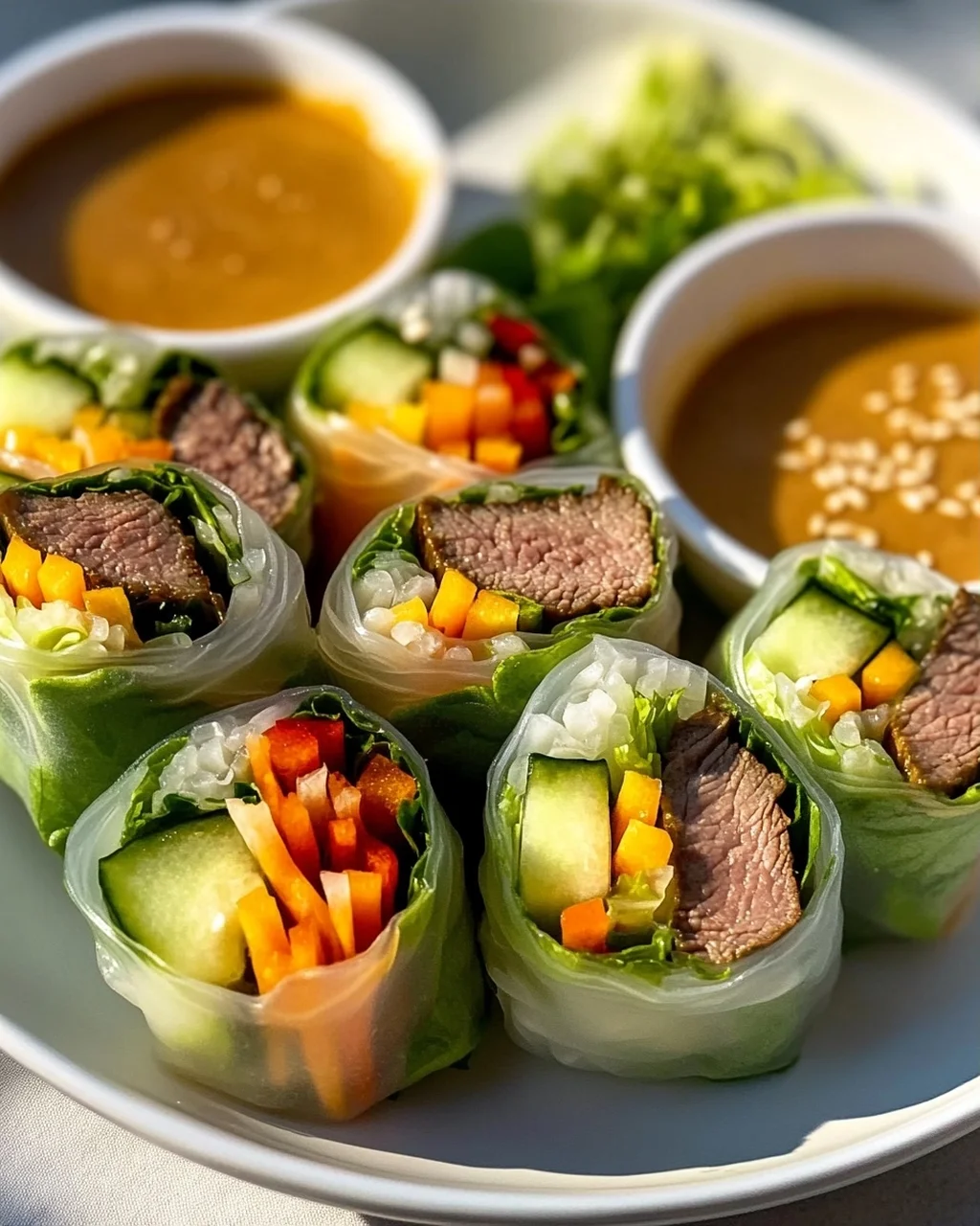Frische Sommerrollen mit cremiger Erdnusssauce genießen
