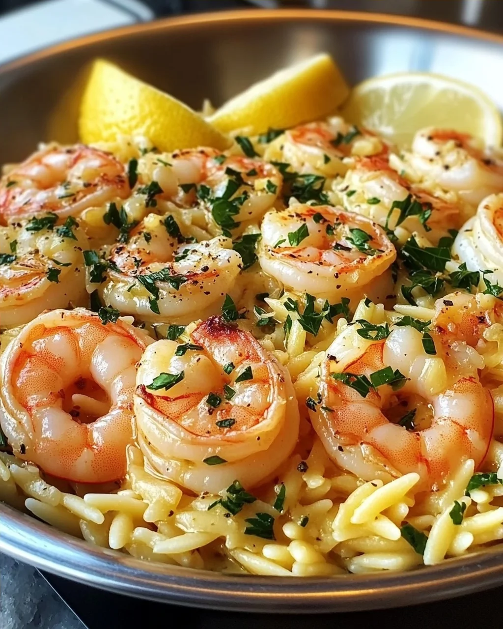 Garnelen-Orzo in Zitronen-Knoblauch-Sauce