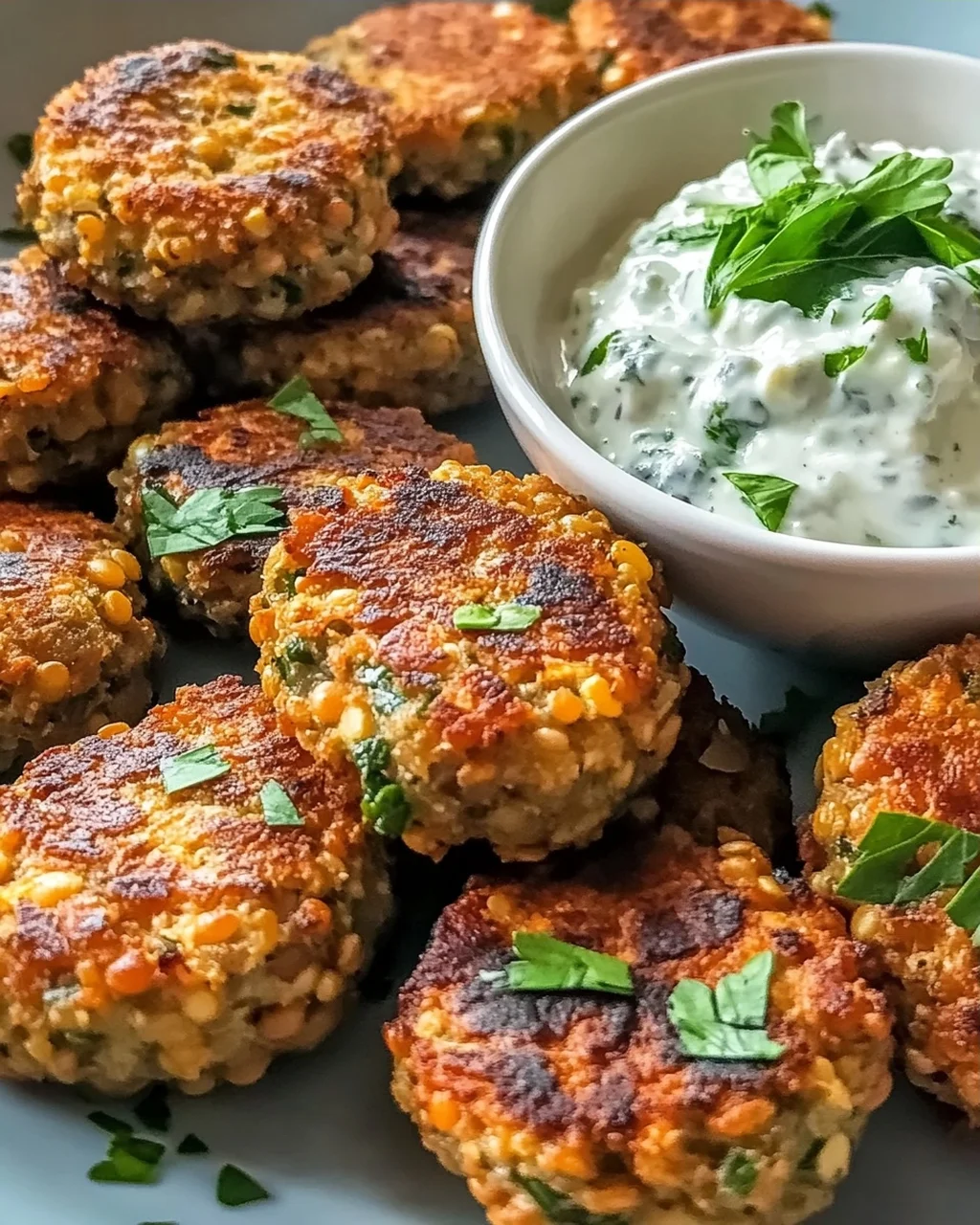 Gebratene griechische Linsenfrikadellen mit Tzatziki Rezept