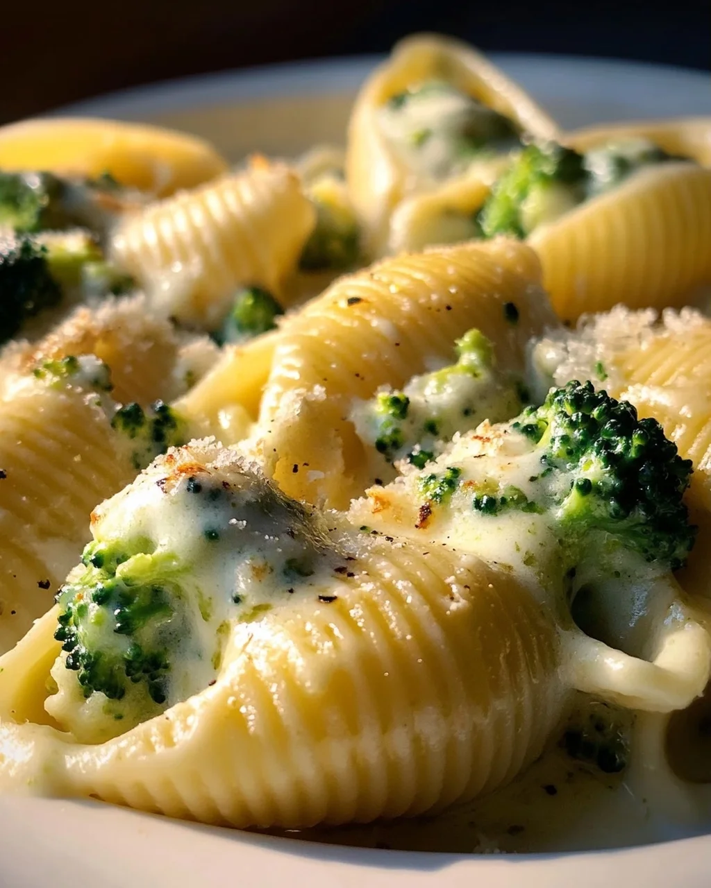 Gefüllte Muschelnudeln mit Brokkoli & Parmesan Alfredo