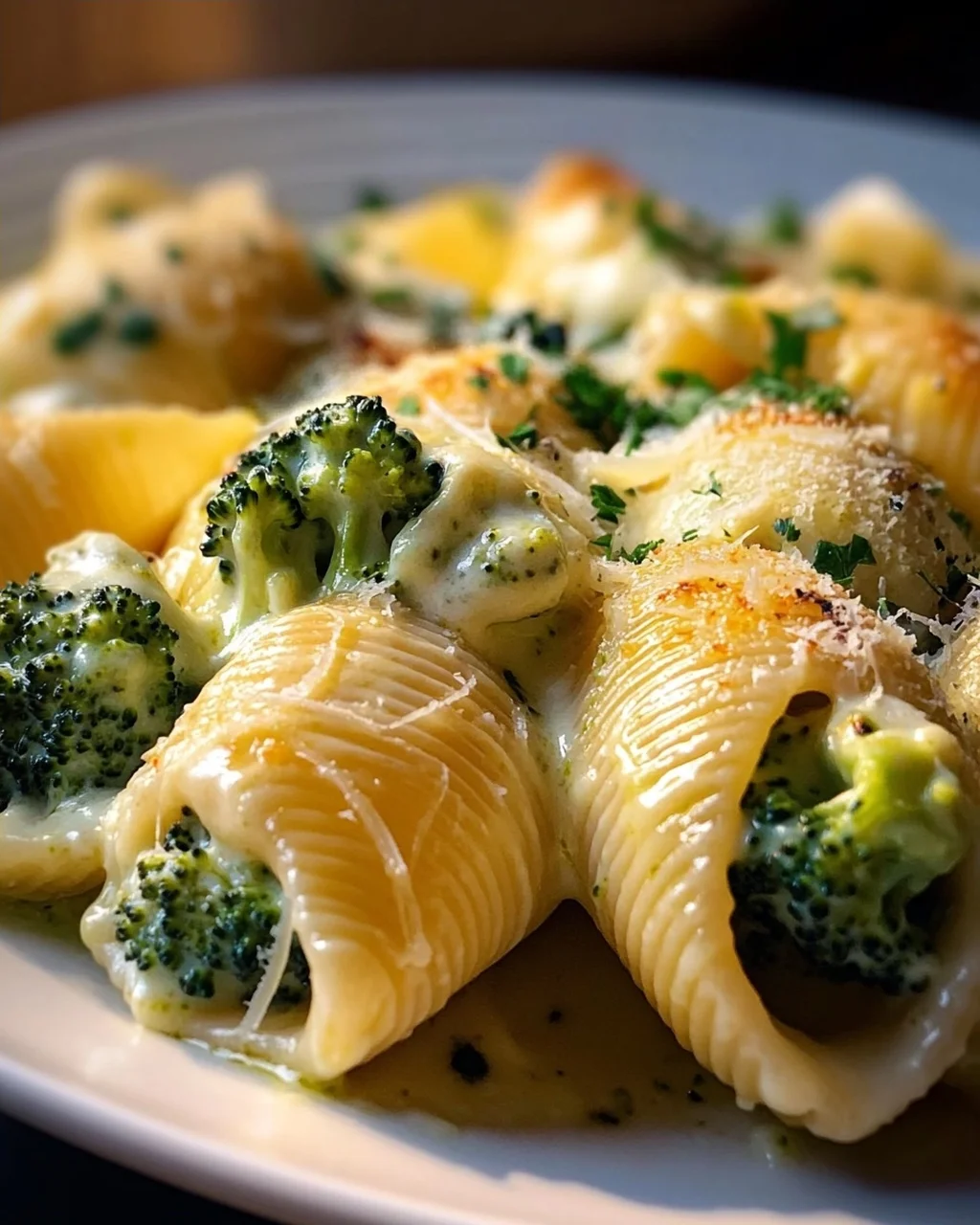 Gefüllte Muschelnudeln mit Brokkoli & Parmesan Alfredo