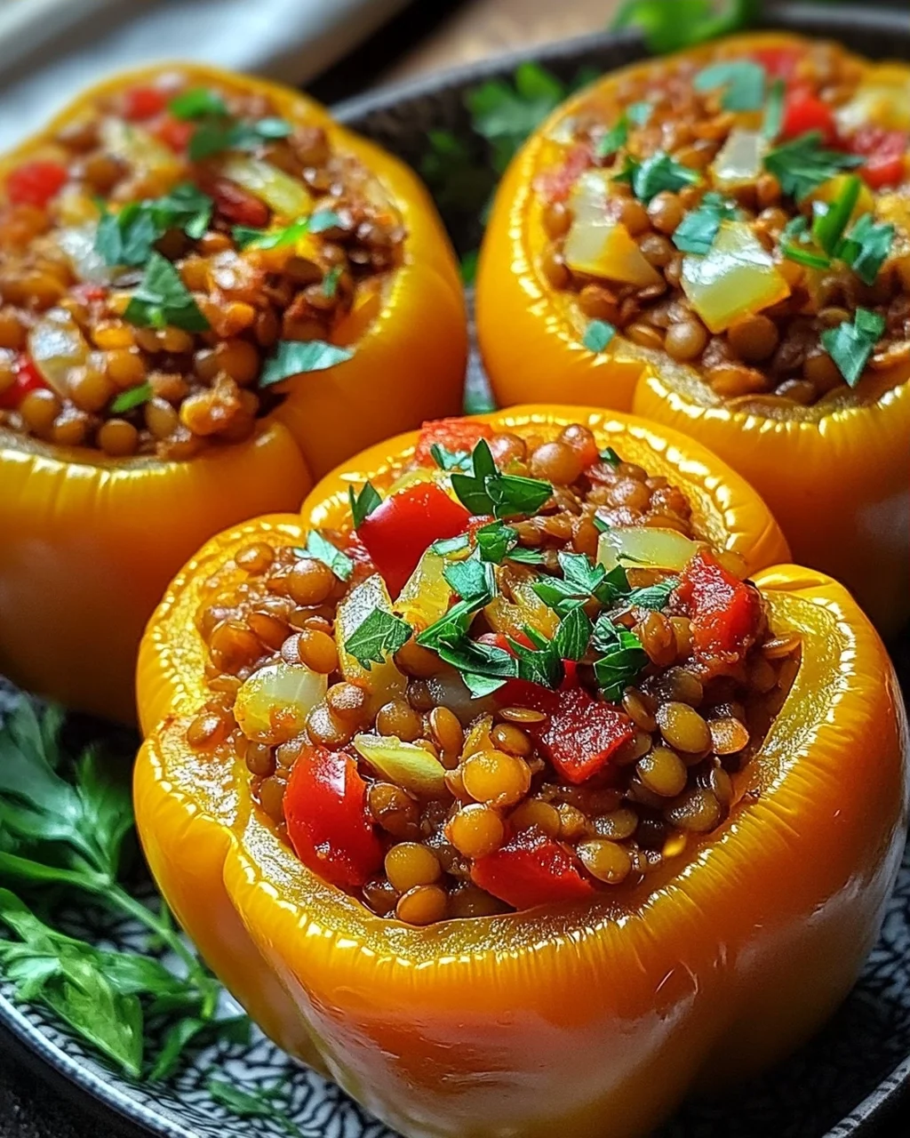 Gefüllte Spitzpaprika mit roten Linsen