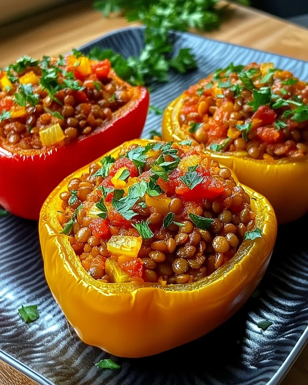 Gefüllte Spitzpaprika mit roten Linsen