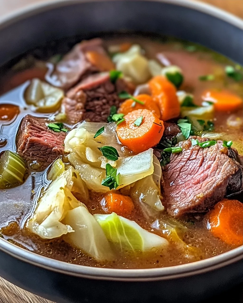 Gemütliche Rinderbrust- und Kohl-Suppe für kalte Tage