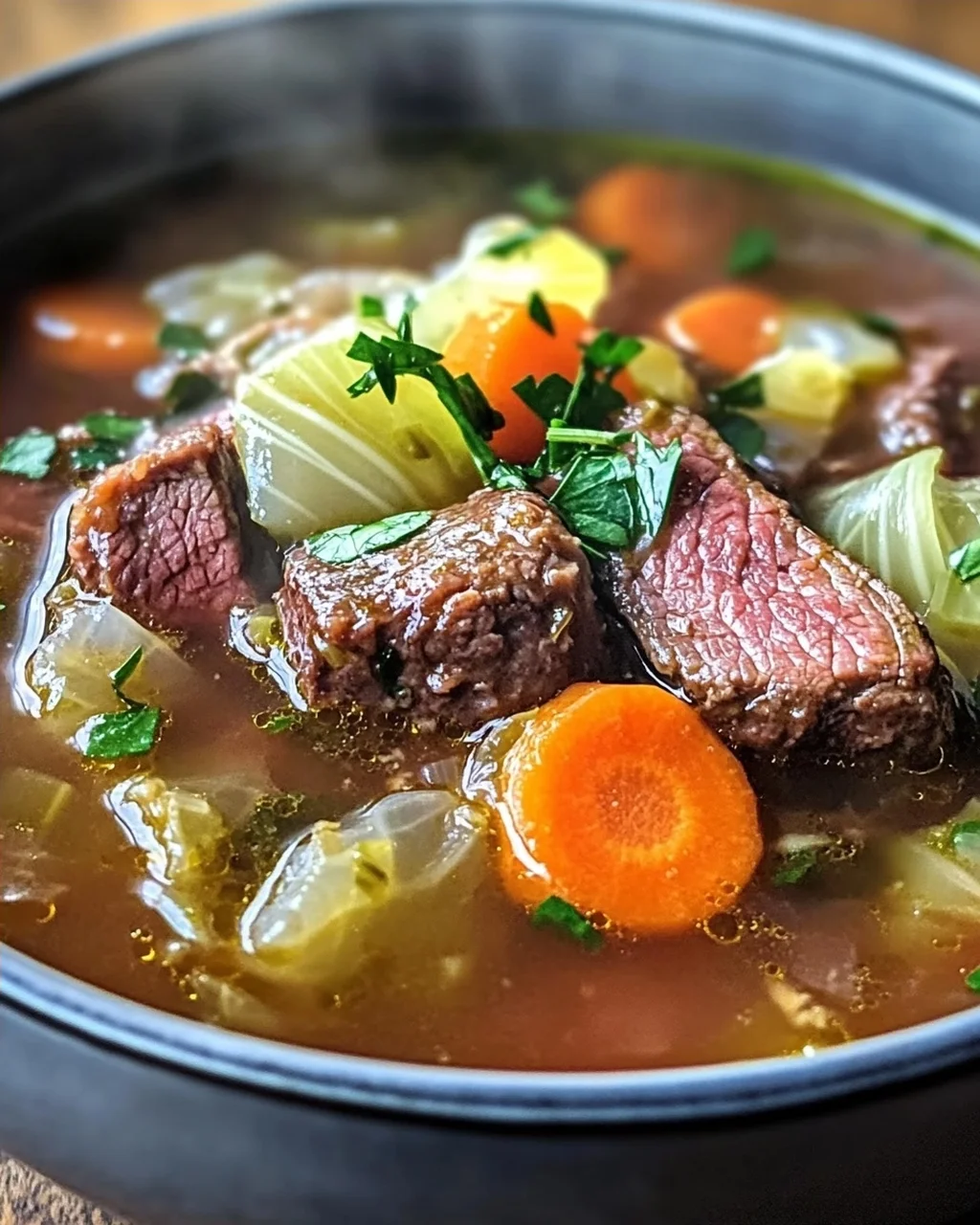 Gemütliche Rinderbrust- und Kohl-Suppe für kalte Tage