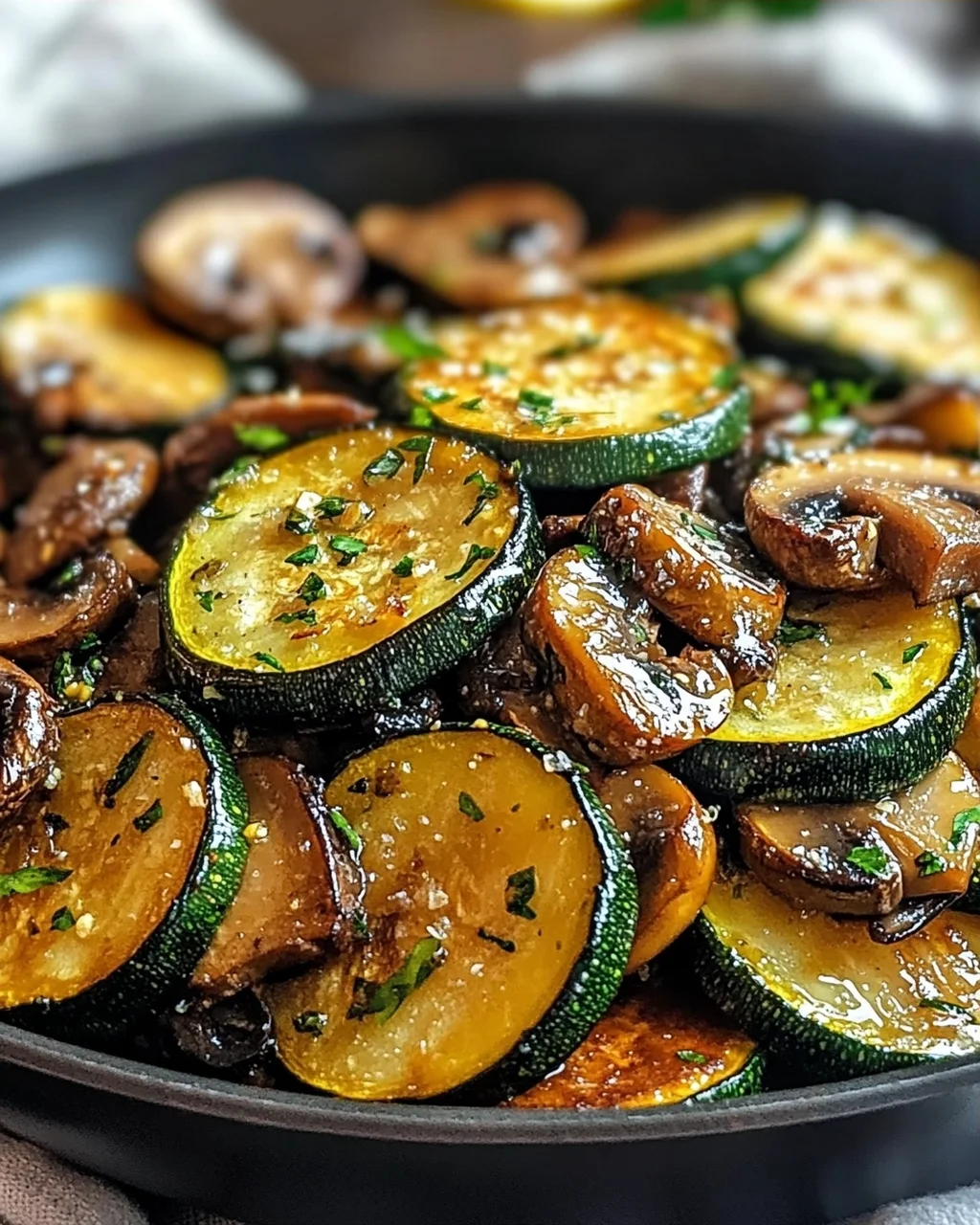 Karamellisierte Zucchini und Pilz-Pfanne für Genießer