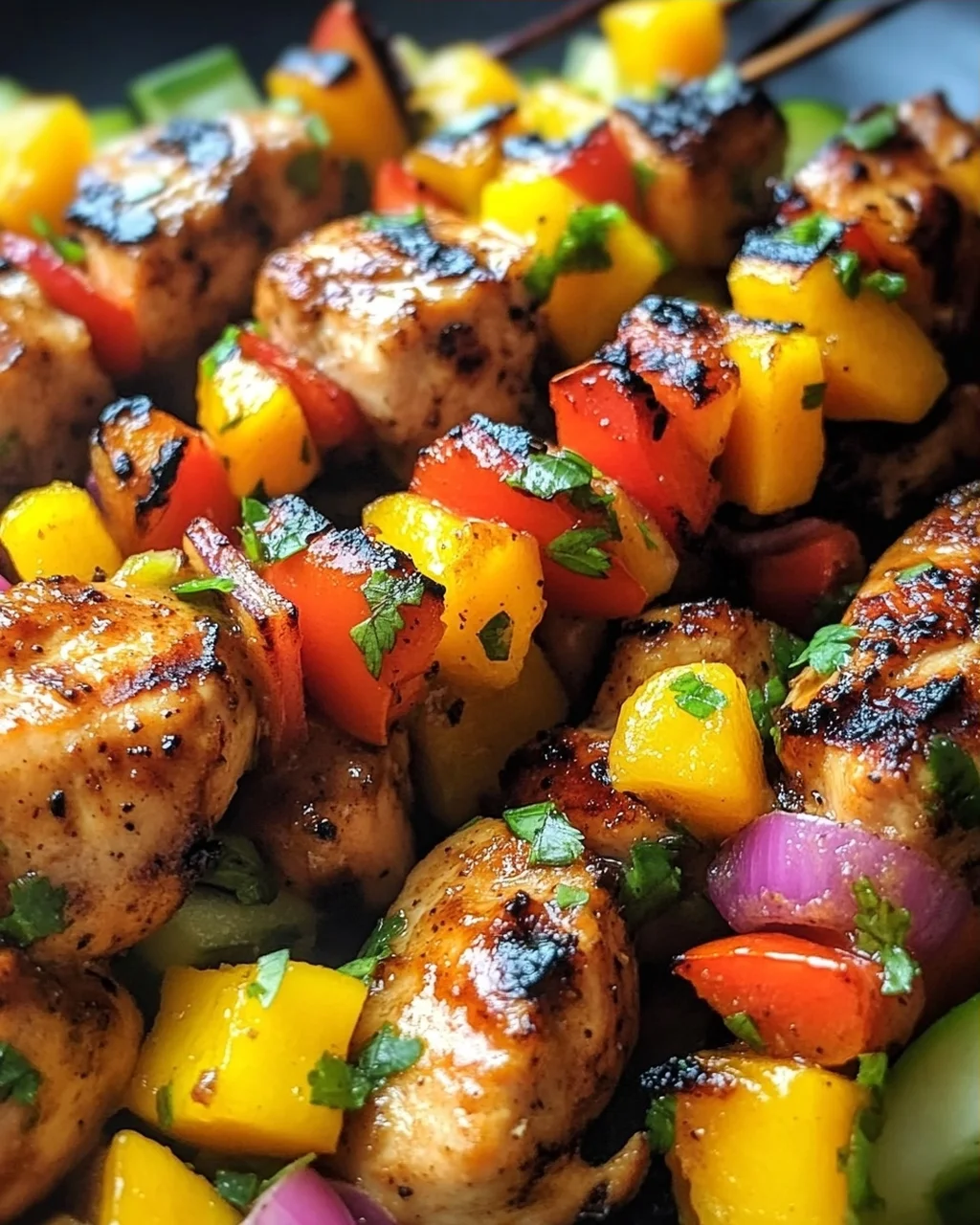 Karibische Hähnchenspieße mit Mango-Salsa