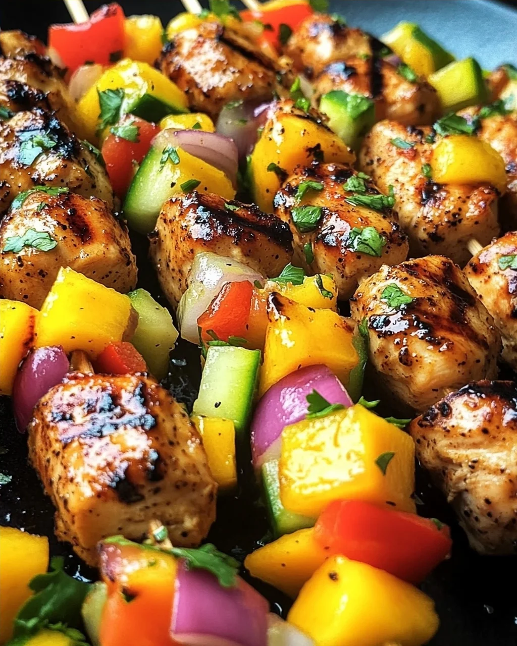 Karibische Hähnchenspieße mit Mango-Salsa