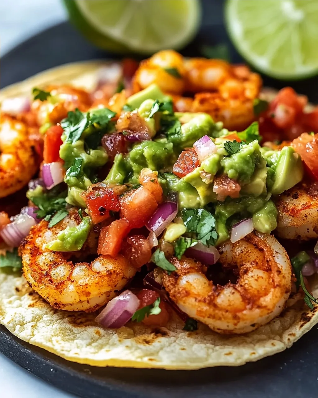Knusprige Air Fryer Shrimp Tacos mit Avocado Salsa