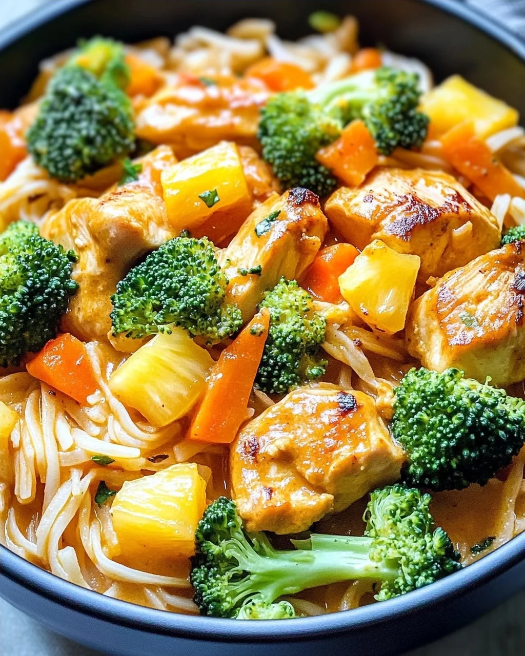 Kokosnuss-Curry-Hühnchen und Reisnudeln leicht gemacht