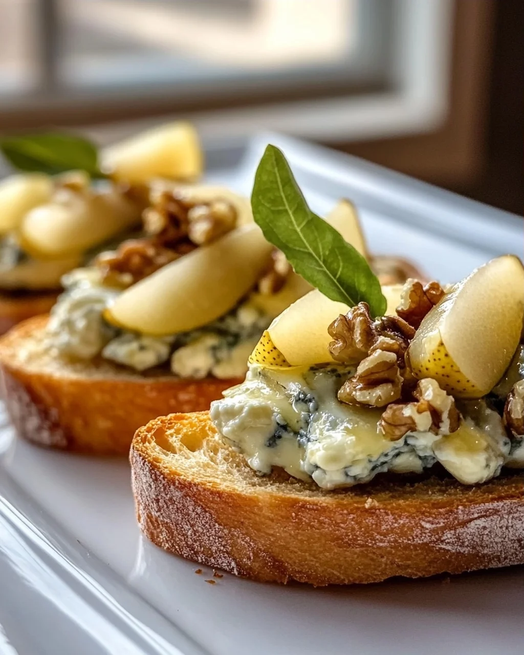 Köstliche Gorgonzola Birnen Bruschetta auf Baguette Rezept