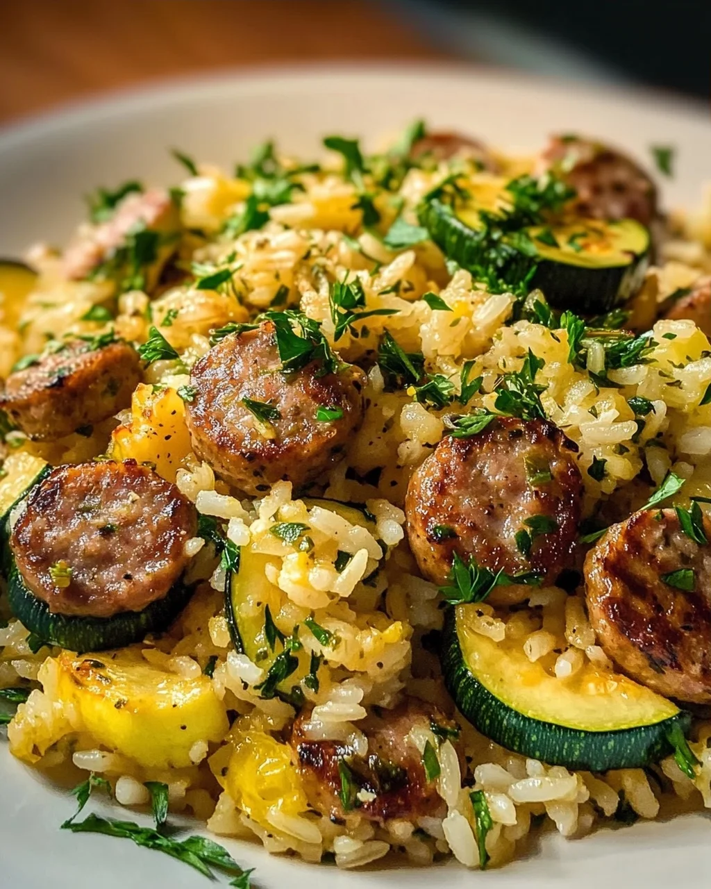 Mediterraner Wurst Reis: Lecker mit Zucchini & Kräutern!