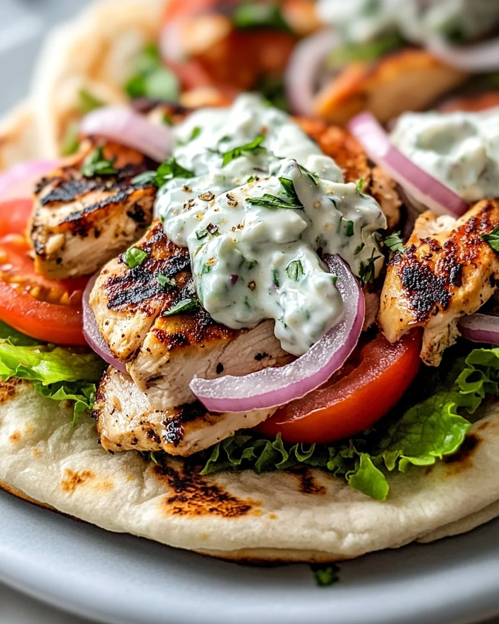 Mediterranes Hähnchen-Gyros mit cremigem Feta-Tzatziki