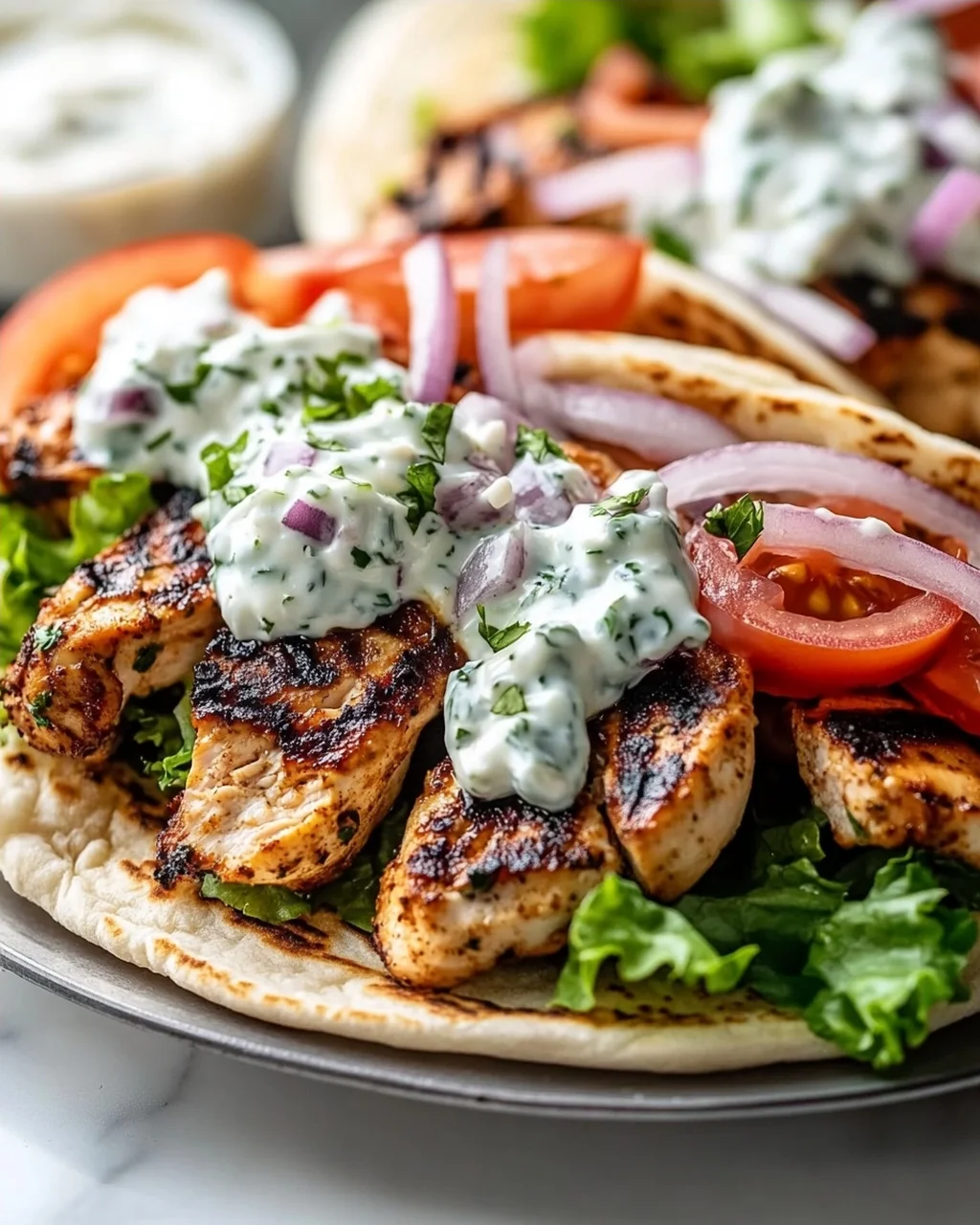 Mediterranes Hähnchen-Gyros mit cremigem Feta-Tzatziki