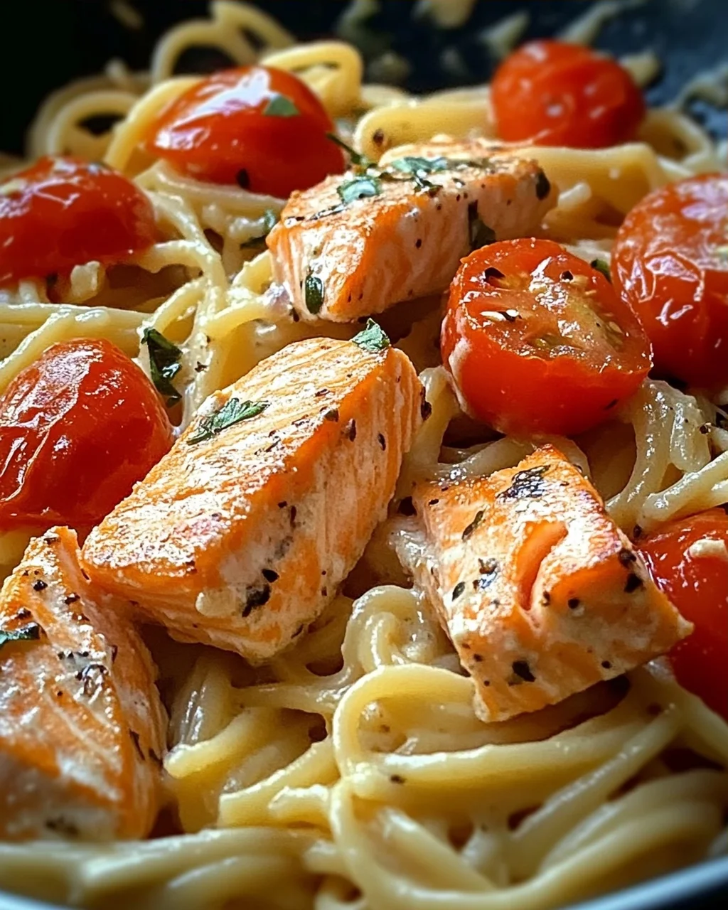 Ofen-Lachs-Pasta mit Tomaten