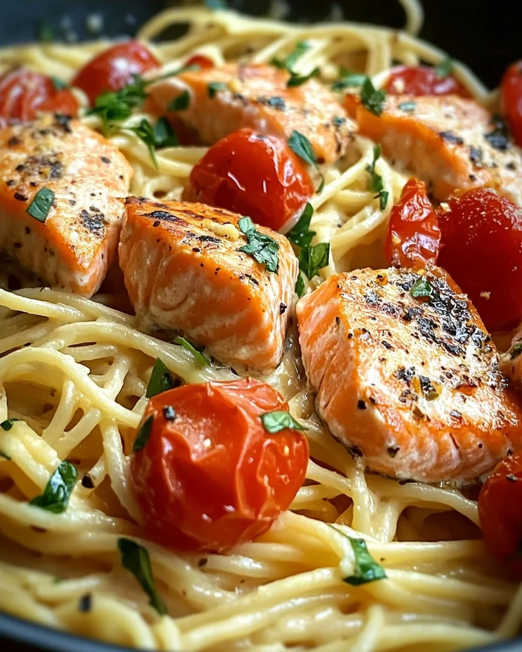 Ofen-Lachs-Pasta mit Tomaten