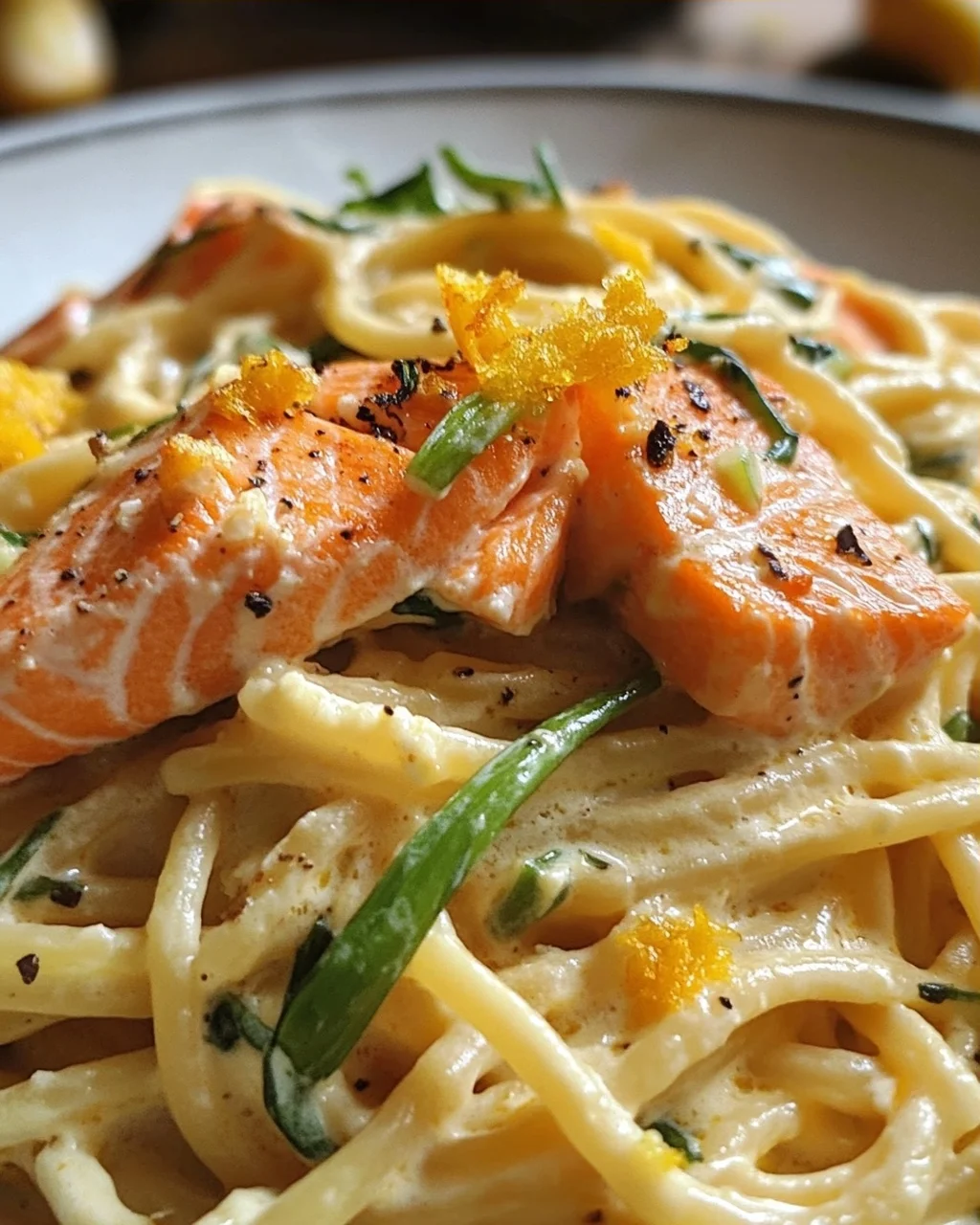 Orangen Lachs Pasta