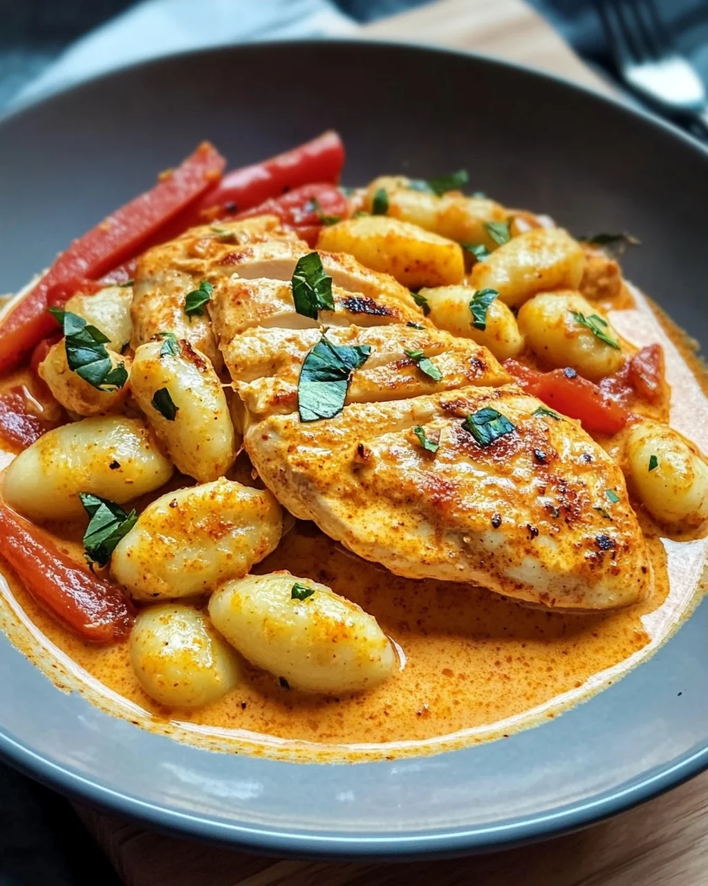 Paprika-Sahne-Hähnchen mit Gnocchi