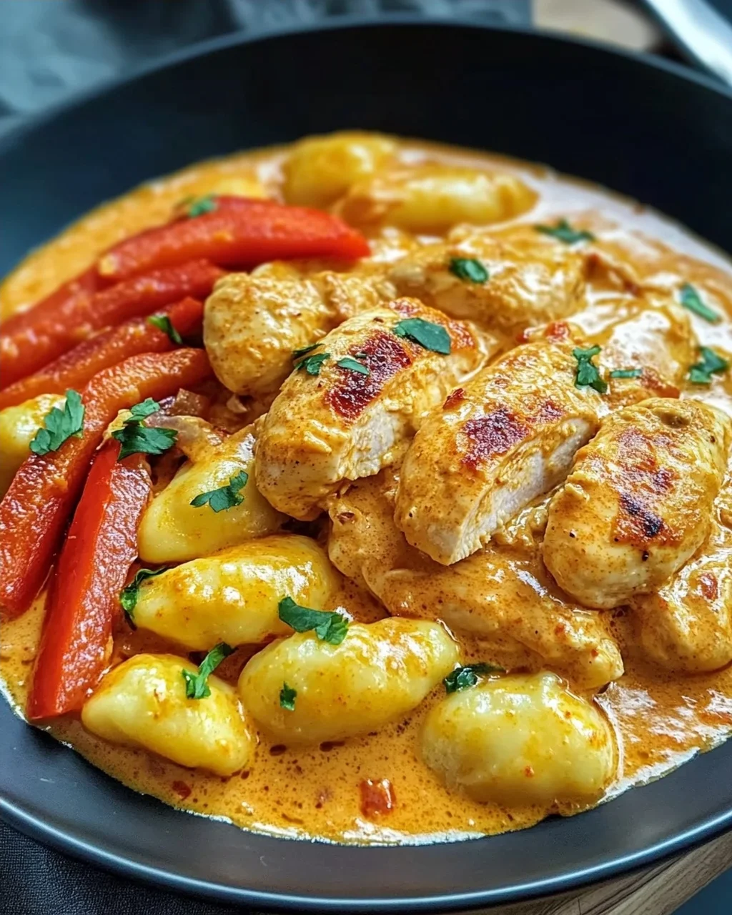 Paprika-Sahne-Hähnchen mit Gnocchi