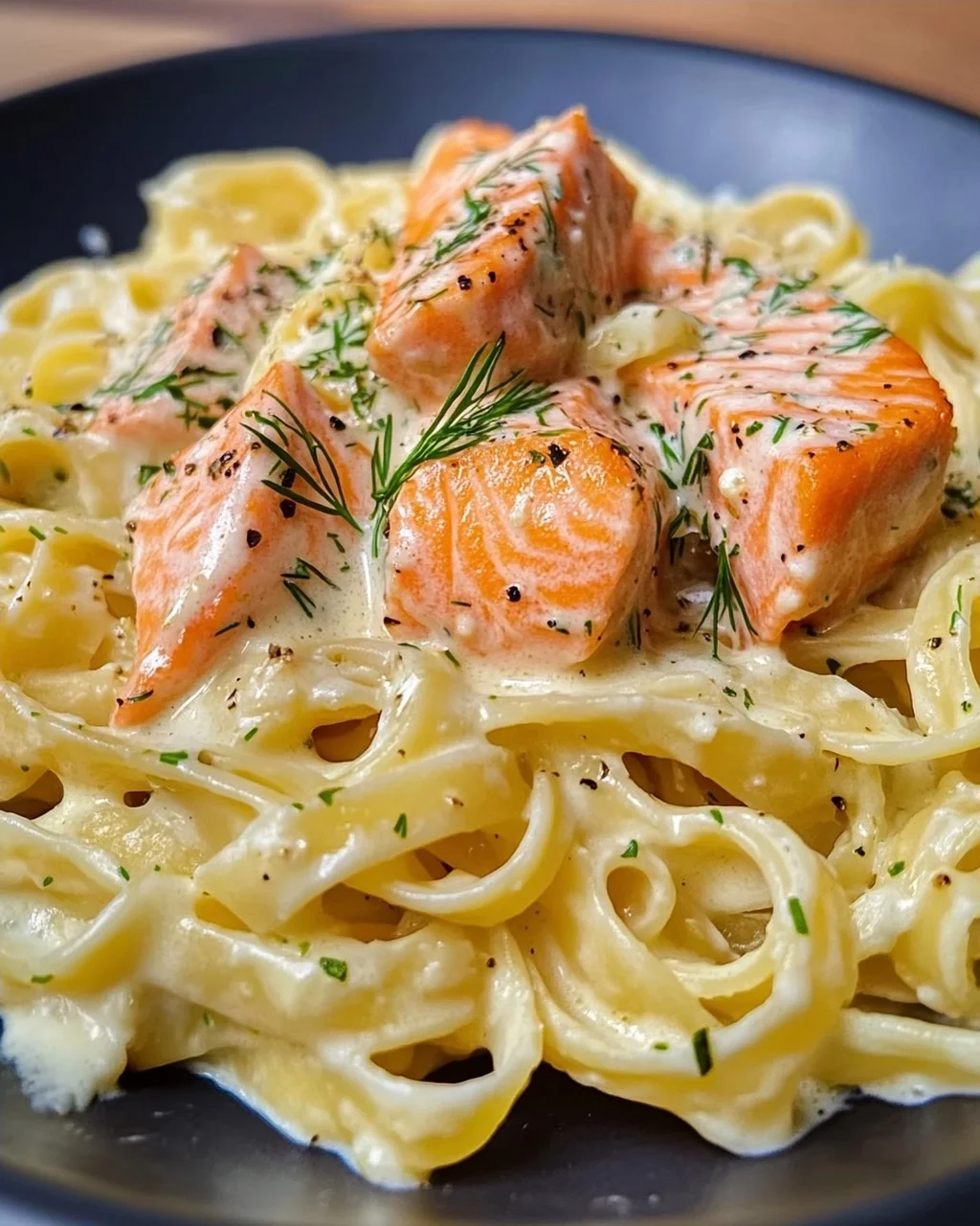 Pasta mit Lachs und Sahnesoße