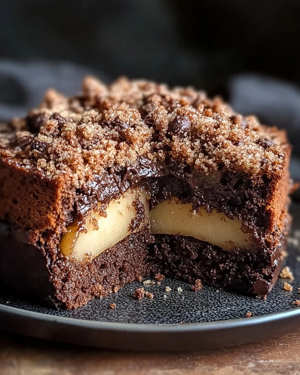 Saftiger Schokoladen-Birnenkuchen mit Schoko-Streuseln