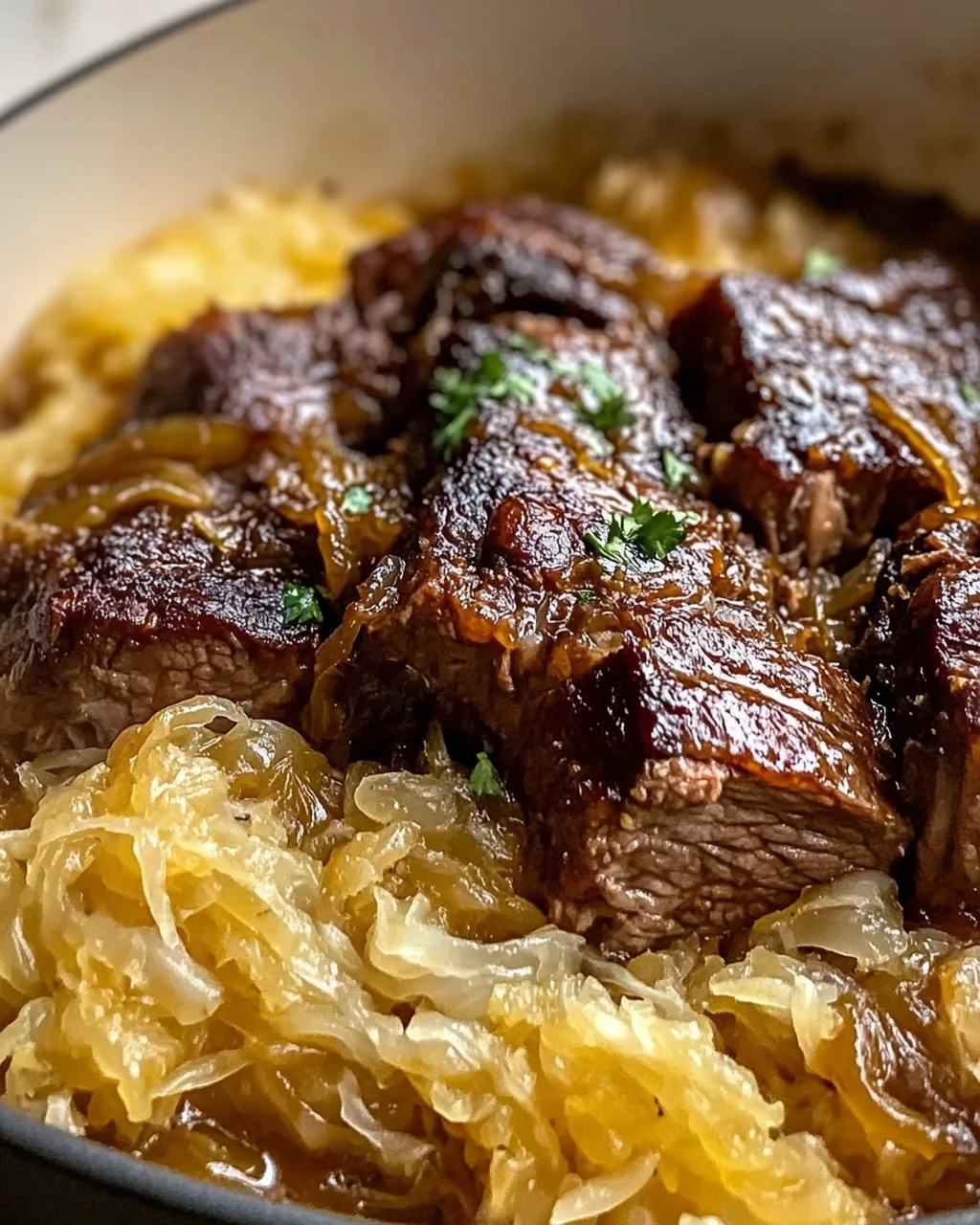Saftiges Rindfleisch mit Sauerkraut und braunem Zucker Rezept