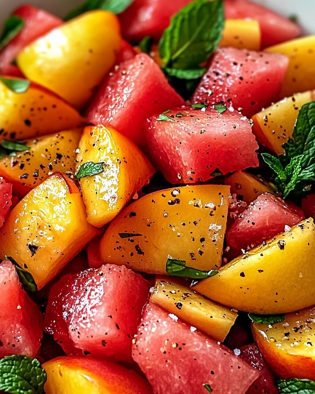 Sommerpfirsich-Wassermelonen-Salat für heiße Tage
