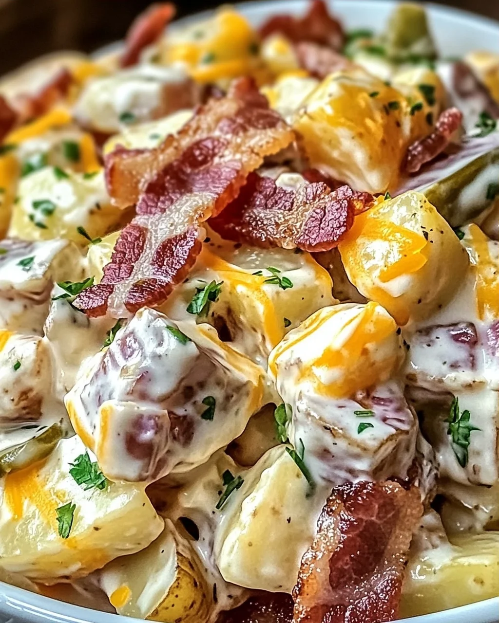 Steakhouse Kartoffelsalat mit Bacon und Cheddar