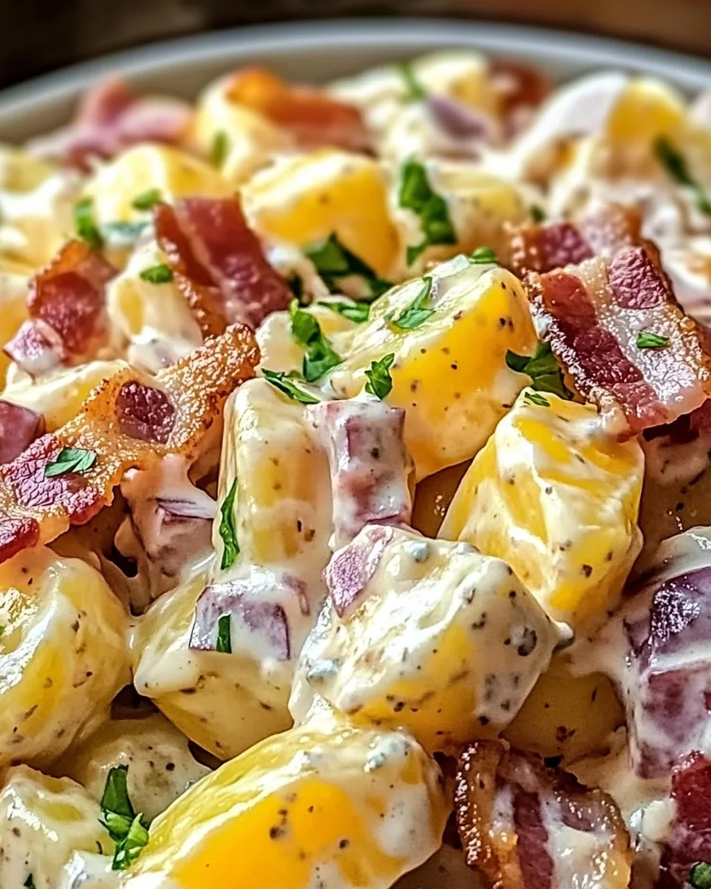 Steakhouse Kartoffelsalat mit Bacon und Cheddar