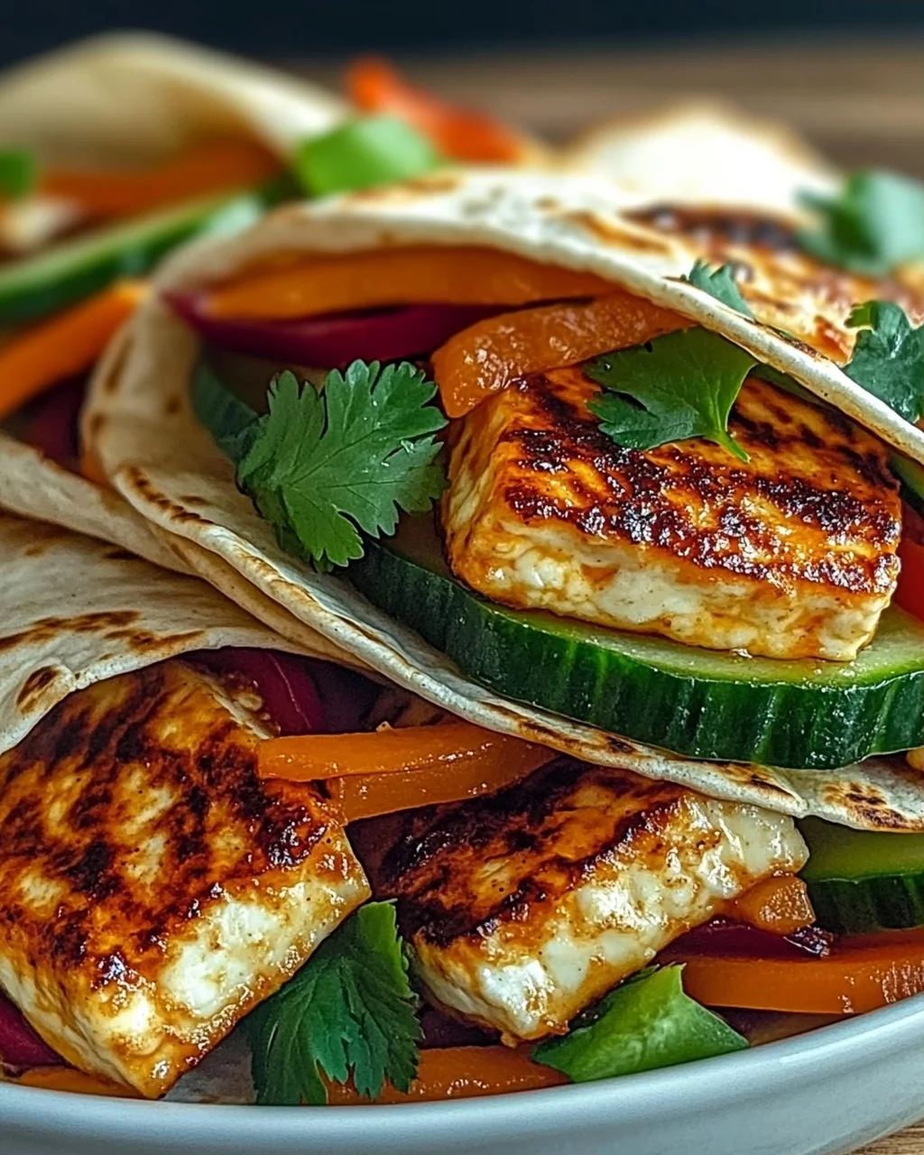 Vegetarische Süß-Chili-Halloumi-Wraps für deinen Genuss