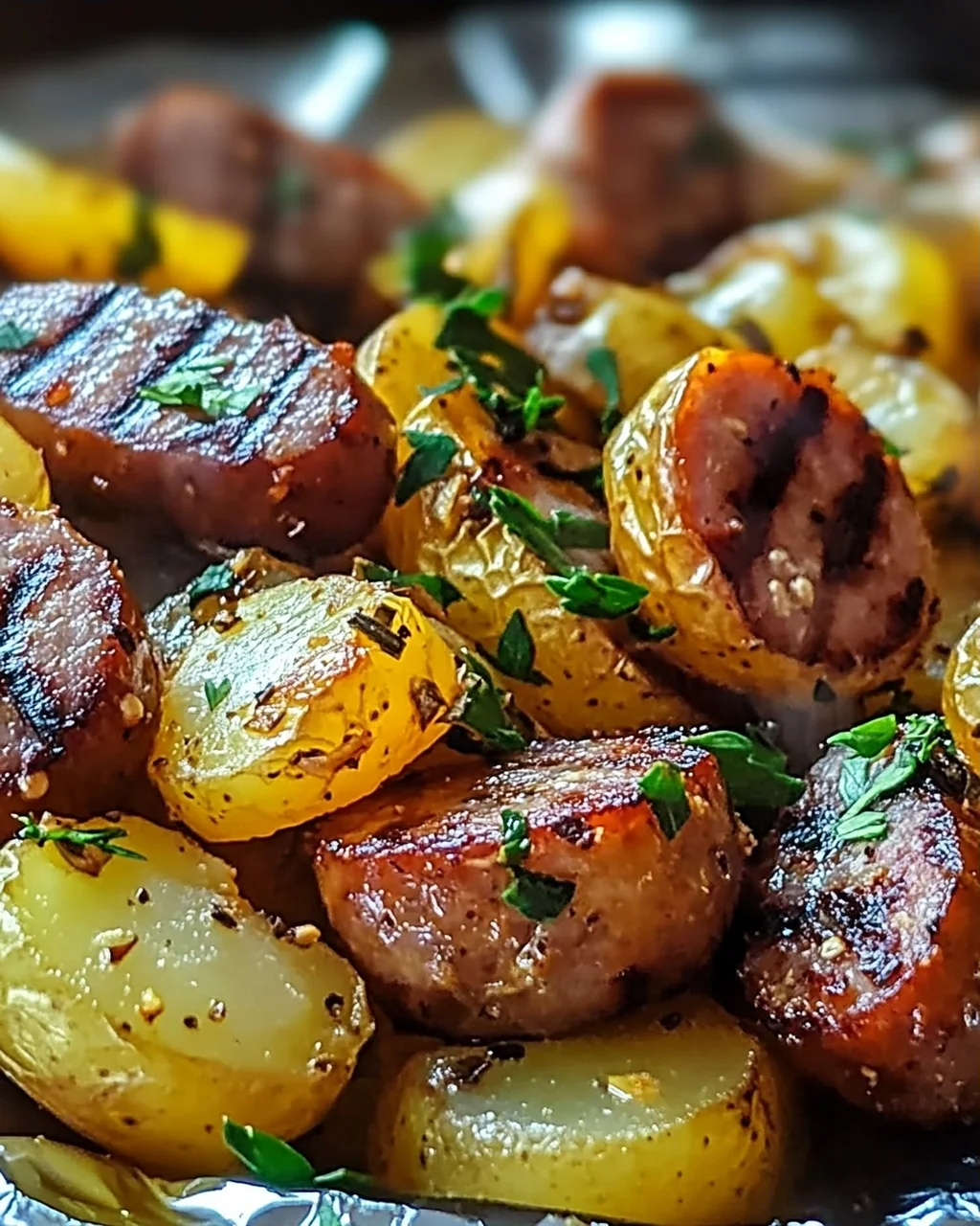 Wurst & Kartoffel Folienpaket schnell und lecker
