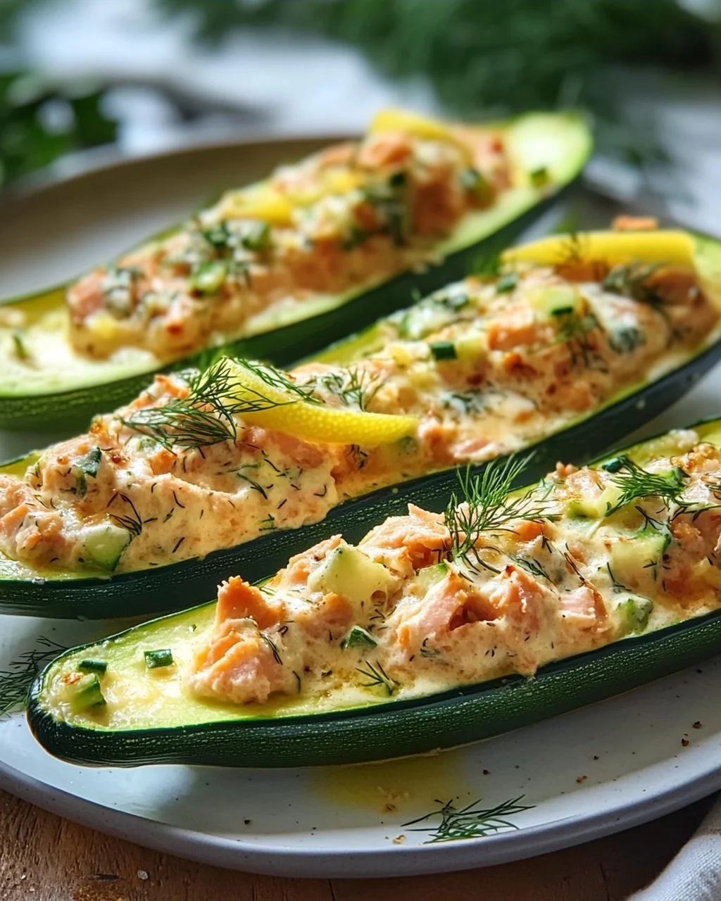 Zucchini-Boote mit Lachs-Zitronen-Creme