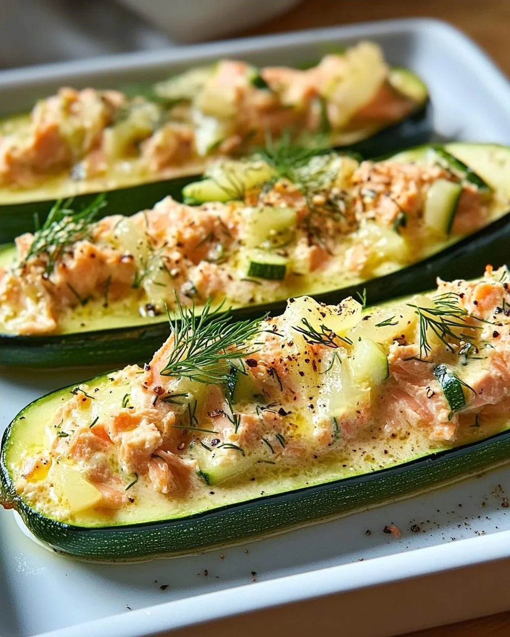 Zucchini-Boote mit Lachs-Zitronen-Creme